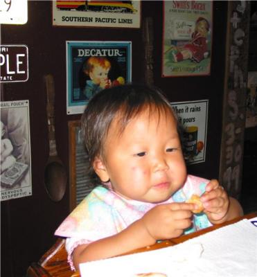 Eating at Lamberts...notice the Decatur sign in the background