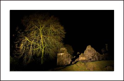 Okehampton Castle by night