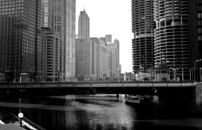 Chicago River in black and white