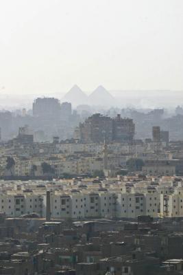 Cairo view with pyramids in the distance