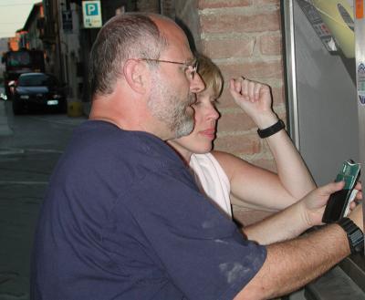 Dutch and Bev getting some lire in Buonconvento