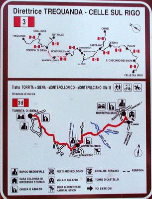 Map of walk. We walked about hal way from Montepulciano to Montefollonico and then back