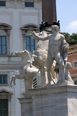 Statue of Castor and Pollux in the Piazza Nationale near the President's Palace in Rome, Italy.