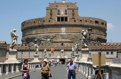 Castel Sant'Angelo from Ponte Sant'Angelo in Rome, Italy.