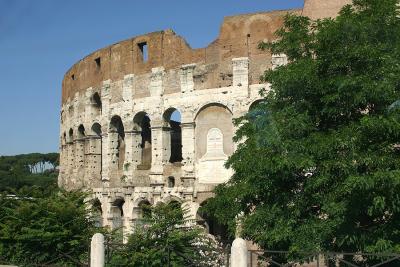 The outside of the Roman Colosseum.