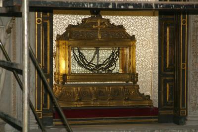 The cask holding the chains that bound St. Peter on his way to and while in Rome. The chains are in the Church of St. Peter's in Chains.