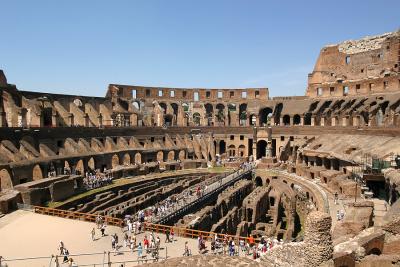 The interior of the Colosseum in Rome, Italy.