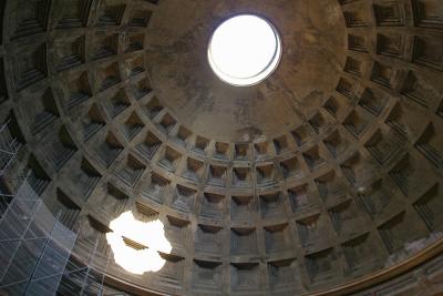 The interior dome of the Pantheon in Rome, Italy.