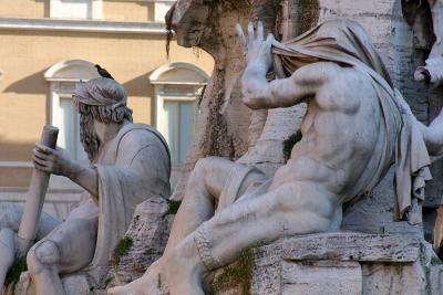 la Fontana dei Fiumi, the fountain of the four rivers by Bernini in Piazza Navona in Rome, Italy.