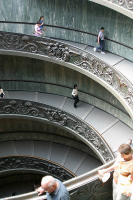 The winding spiral exit to the Vatican Museum in Rome, Italy.