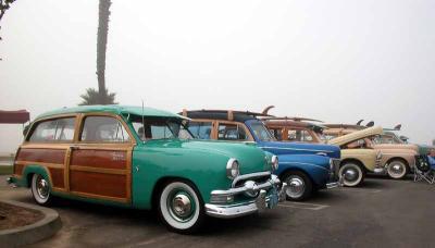 1951 Ford, 1941 Ford, 1946 Ford - Woodies at the Beach - Santa Barabara 2002