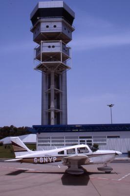 G-BNYP Piper Archer II infront of control tower