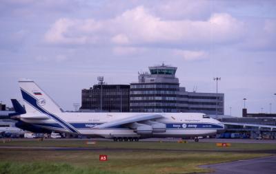 RA-82044 An-124 in-front of control tower