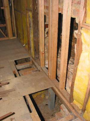 fireplace - new stump and hole in the floor