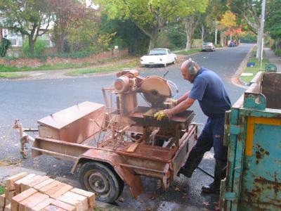 brick facings being cut