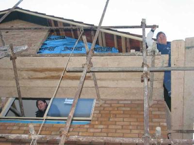 lisa getting up on the scaffold