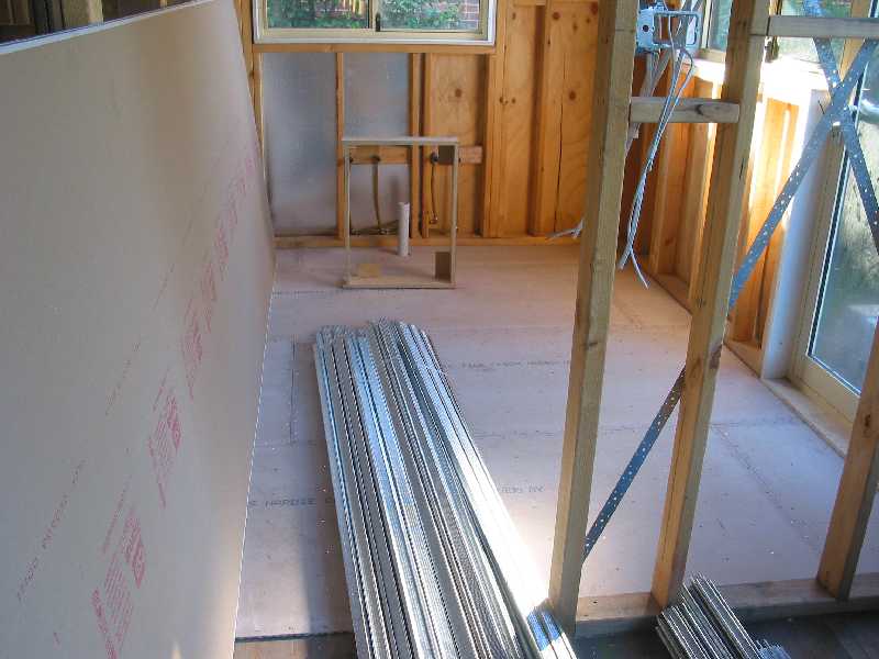 laundry floor and downstairs ceiling material
