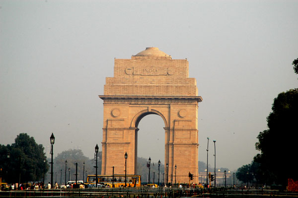 The India Gate lies at the oppoite end of a broad mall, the Raj Path, from the Presidential Palace