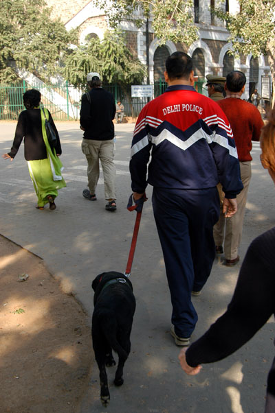 Policeman and bomb dog, Delhi