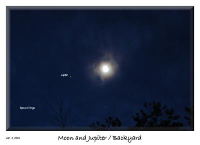 Moon thru the clouds and Jupiter