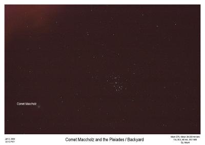 Comet Maccholz approaches the Pleiades