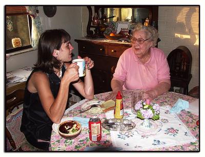 Marta enjoys a late dinner & conversation w/ Gram