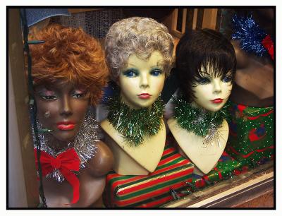 A wig for the New Year? These are decorated for the holidays.