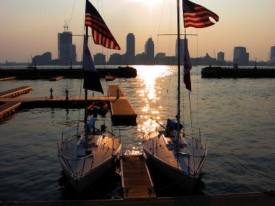 Almost sunset at the North Cove Harbor in downtown Manhattan