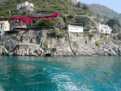 View from a small boat leaving the dock of the hotel, going to Amalfi