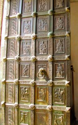 The bronze door to the duomo. Dates from the 12th century. Unusual for the time. Embossed figures of Christ's life.