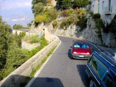 Amalfi Drive on the Amalfi Coast - narrow and winding -  amazingly, cars often pass at high speed on this road