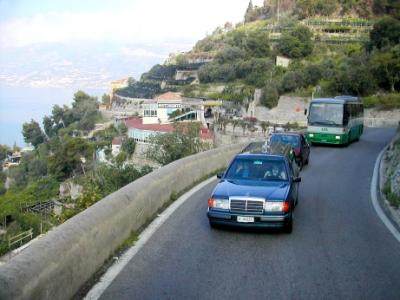 Amalfi Drive on the Amalfi Coast - narrow and winding - buses take up more than one lane