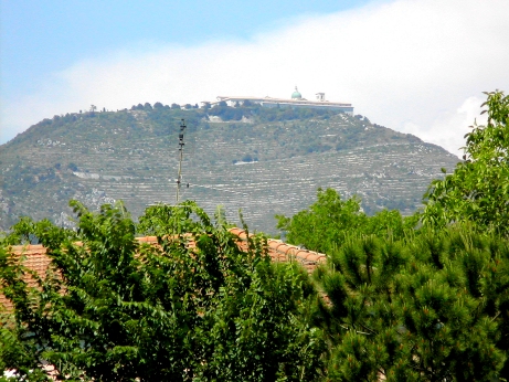 The Abbey of Montecassino as seen from Cassino. Rebuilt after it was destroyed in WW II, using the original plans for it.