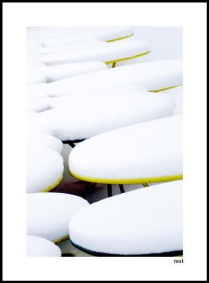 Tables covered by snow