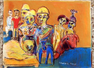 The blue soldiers on wooden horses