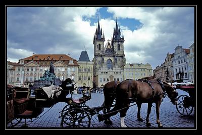 City hall and Tyn Church, Prague