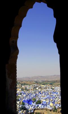 View of Brahmapuri Village - from arched window, Mehrangarh Fort