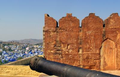 Ramparts, Mehrangarh Fort - overlooking Brahmapuri Village