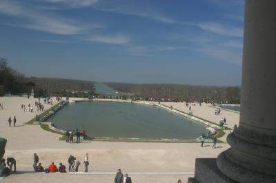 A view from the Palace of the gardens, fountain pool, and rowing lake built below