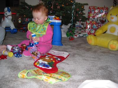 Tay going through her stocking