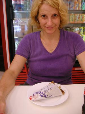 galina excited about her gyro on pita