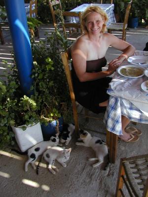 galina-nice dinner and kittens below