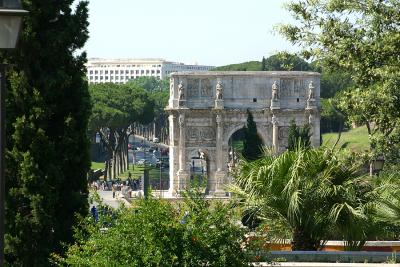 An arch in the Roman Forum near the Colosseum in Rome, Italy.