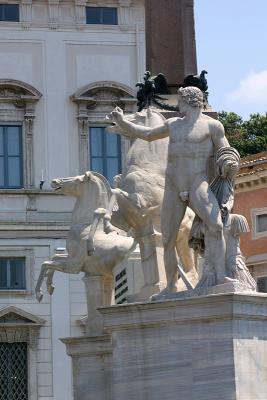 Statues of Castor and Pollux in front of the National Palace near Via Nazionale in Rome, Italy.