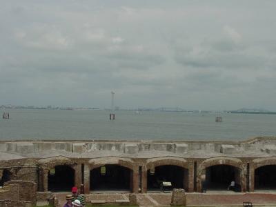 A view from Fort Sumter, including the areas where the cannon were housed