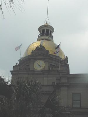 Golden dome and clock on the City Hall