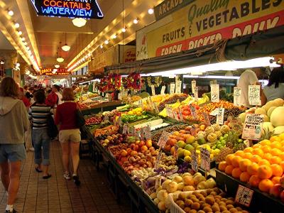 Fruit stands at Pike St. Market - Seattle