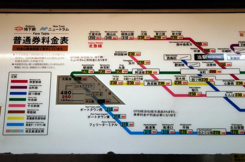 Osaka subway fare table
