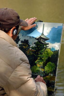 He's painting the pagoda at Kofuku-ji
