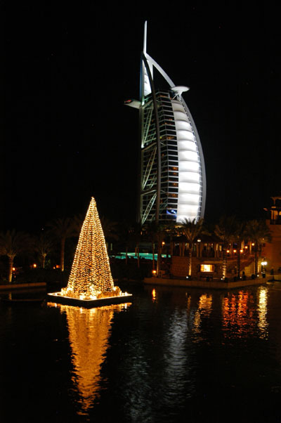 Mina A'Salam Christmas tree with the Burj